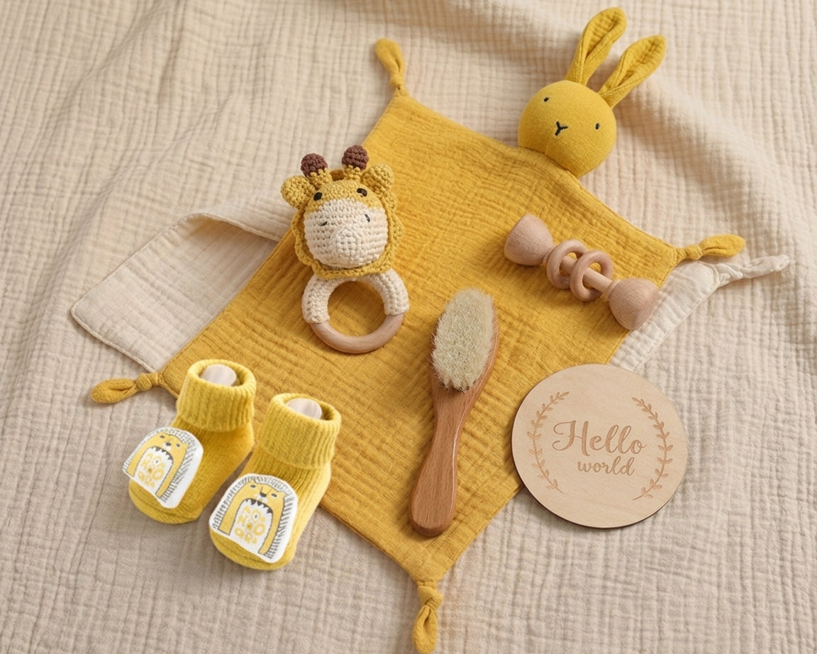 Set de Regalo Infantil con Toalla y Sonajero de Conejito
