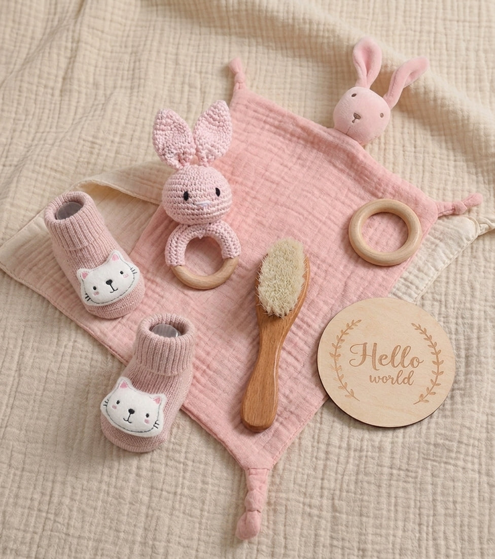 Set de Regalo Infantil con Toalla y Sonajero de Conejito