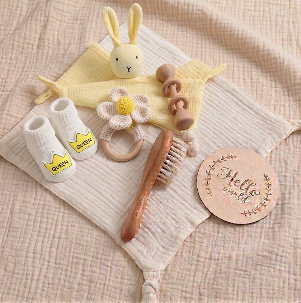 Set de Regalo Infantil con Toalla y Sonajero de Conejito
